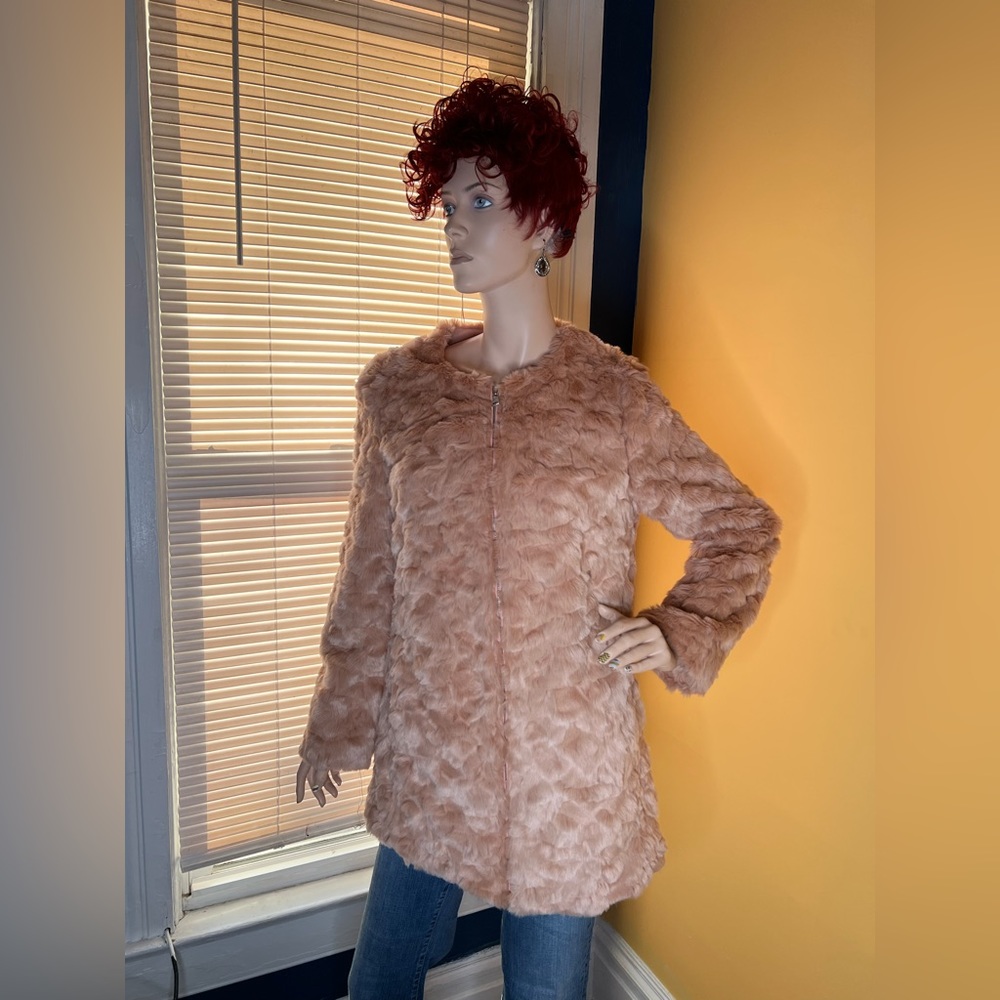 Forever 21 Pink Faux Fur Zip Coat - Size Large